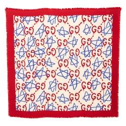 Gucci Beige Ghost Star Print Silk Scarf