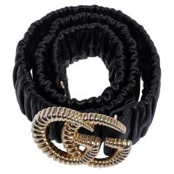 Pre Owned Gucci Black Elastic Leather GG Torchon Buckle Belt 90CM