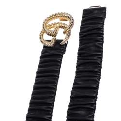 Pre Owned Gucci Black Elastic Leather GG Torchon Buckle Belt 90CM