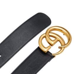 Pre Owned Gucci Black Leather GG Marmont Belt 70 CM