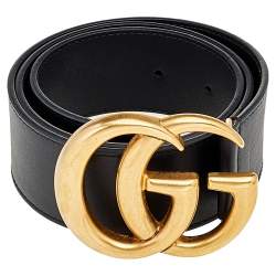 Pre Owned Gucci Black Leather GG Marmont Belt 70 CM