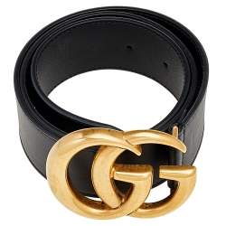 Pre Owned Gucci Black Leather GG Marmont Belt 70 CM