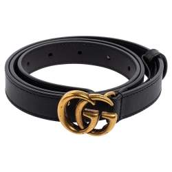 Gucci Double G Thin Leather Belt Pearl Buckle 0.8 Width Black in Smooth  Leather with Gold-Tone - US