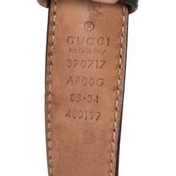 مملوكة مسبقًا حزام غوتشي G متداخلة جلد أسود رفيع 85 سم