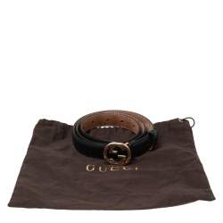 مملوكة مسبقًا حزام غوتشي G متداخلة جلد أسود رفيع 85 سم