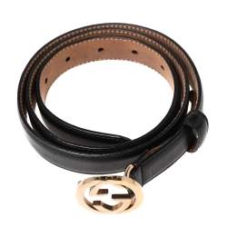 مملوكة مسبقًا حزام غوتشي G متداخلة جلد أسود �رفيع 85 سم