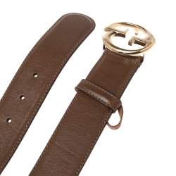 Pre Owned Gucci Brown Leather GG Dollar Belt 80 CM