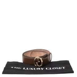Pre Owned Gucci Brown Leather GG Dollar Belt 80 CM