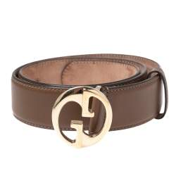 Pre Owned Gucci Brown Leather GG Dollar Belt 80 CM