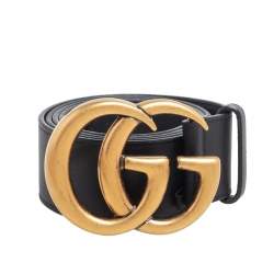 Pre Owned Gucci Black Leather GG Marmont Buckle Belt 85CM