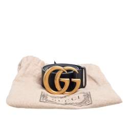 Pre Owned Gucci Black Leather GG Marmont Buckle Belt 85CM