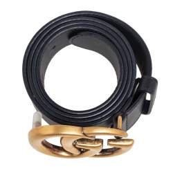 Pre Owned Gucci Black Leather GG Marmont Buckle Belt 85CM