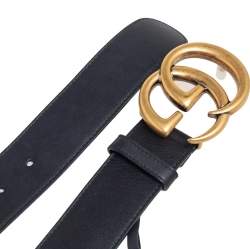 Pre Owned Gucci Black Leather GG Marmont Buckle Belt 85CM