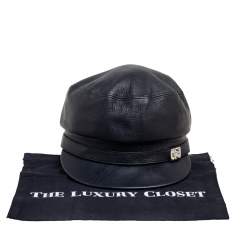 Pre Owned قبعة غوتشي بيبر كاب جلد أسود مقاس كبير