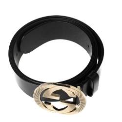 مملوكة مسبقًا حزام غوتشي جلد أسود  G متداخلة 85 سم