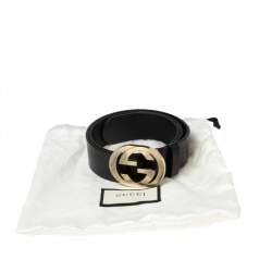 مملوكة مسبقًا حزام غوتشي جلد أسود  G متداخلة 85 سم