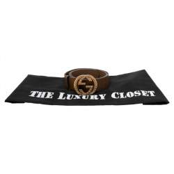 Pre Owned Gucci Brown Leather Interlocking GG Buckle Belt 90 CM