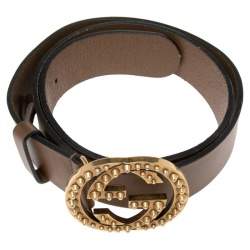 Pre Owned Gucci Brown Leather Interlocking GG Buckle Belt 90 CM