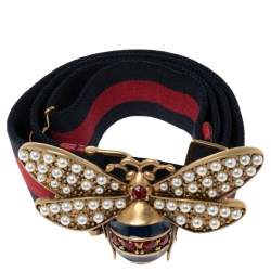 مملوكة مسبقًا حزام غوتشي كانفاس ويب متعدد الألوان بإبزيم مزخرف نحلة 75 سم