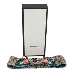 Pre Owned Gucci Brown Guccissima Bee & Floral Appliqué Silk Headband 