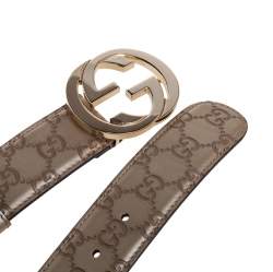 مملوكة مسبقًا Gucci Light Gold Guccissima Leather Interlocking G Buckle Belt 80CM