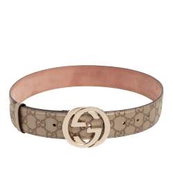 مملوكة مسبقًا Gucci Light Gold Guccissima Leather Interlocking G Buckle Belt 80CM
