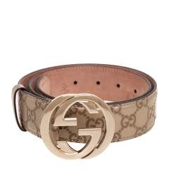 مملوكة مسبقًا Gucci Light Gold Guccissima Leather Interlocking G Buckle Belt 80CM