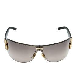 Pre Owned Gucci Gold/Brown Gradient GG 4224 Crystal Logo Rimless Sunglasses