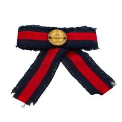 مملوكة مسبقًا Gucci Blue & Red Web Crystal Grosgrain Bow Brooch