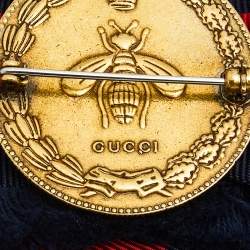 مملوكة مسبقًا Gucci Blue & Red Web Crystal Grosgrain Bow Brooch