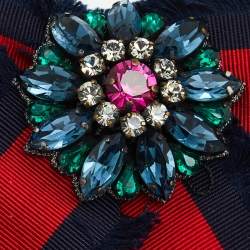 مملوكة مسبقًا Gucci Blue & Red Web Crystal Grosgrain Bow Brooch