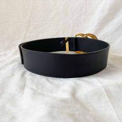 Pre Owned Gucci Black/Gold Leather Snake Effect Belt 85/34