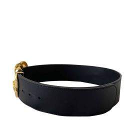 Pre Owned Gucci Black/Gold Leather Snake Effect Belt 85/34