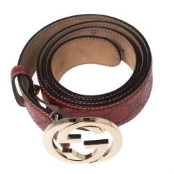 مملوكة مسبقًا حزام غوتشي جلد غوتشيسيما أحمر بإبزيم حرف جي متداخل 100 سم