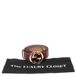 مملوكة مسبقًا حزام غوتشي جلد غوتشيسيما أحمر بإبزيم حرف جي متداخل 100 سم