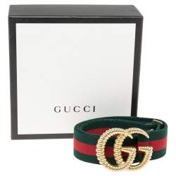 مملوكة مسبقًا حزام غوتشي تورشونكانفاس أحمر/أخضر ويب مزين  حرف جي مزدوج 90 سم