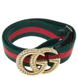 مملوكة مسبقًا حزام غوتشي تورشونكانفاس أحمر/أخضر ويب مزين حرف جي مزدوج 90 سم