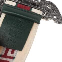 Pre Owned حزام خصر غوتشي كريمي / أحمر مرن بفراشة مزينة بالكريستال  85 سم