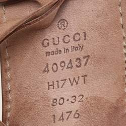 مملوكة مسبقًا حزام غوتشي بي بلاغ  بني / أخضر جلد وشريط بنمط ويب بإبزيم 80 سم