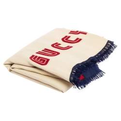 Pre Owned Gucci Cream Silk Modal Guccy Print Web Striped Shawl