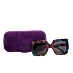 Pre Owned Gucci Black and Glitter Stripes GG0328S Oversized Square Sunglasses