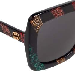 Pre Owned Gucci Black and Glitter Stripes GG0328S Oversized Square Sunglasses