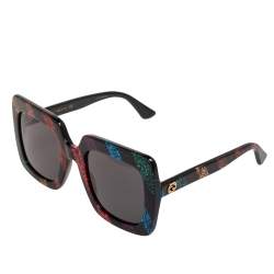 Pre Owned Gucci Black and Glitter Stripes GG0328S Oversized Square Sunglasses