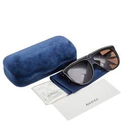 Pre Owned Gucci Black/Marbled Brown/ Brown GG0732S Pilot Sunglasses