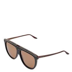 Pre Owned Gucci Black/Marbled Brown/ Brown GG0732S Pilot Sunglasses