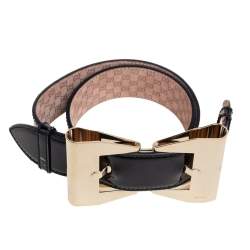 Pre Owned Gucci Black Patent Leather Queen Waist Belt 80CM