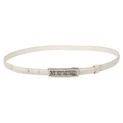 Pre Owned Gucci White Leather Logo Plague Slim Belt 85CM