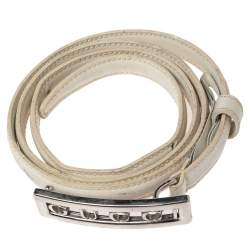 Pre Owned Gucci White Leather Logo Plague Slim Belt 85CM