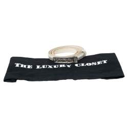 Pre Owned Gucci White Leather Logo Plague Slim Belt 85CM