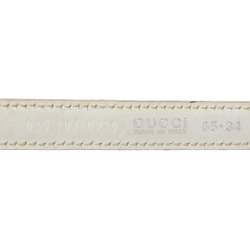 Pre Owned Gucci White Leather Logo Plague Slim Belt 85CM